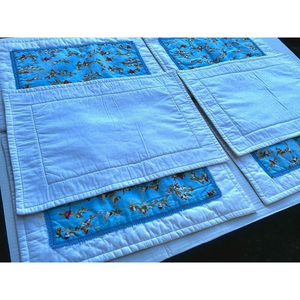 Vinatge Handmade Quilted Bird Placemats Set of 6 Cardinals Cottage Farmhouse